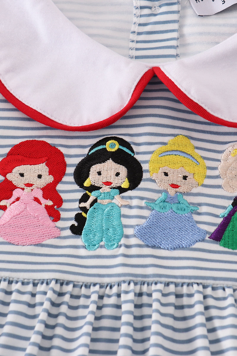 Blue princess embroidery stripe dress