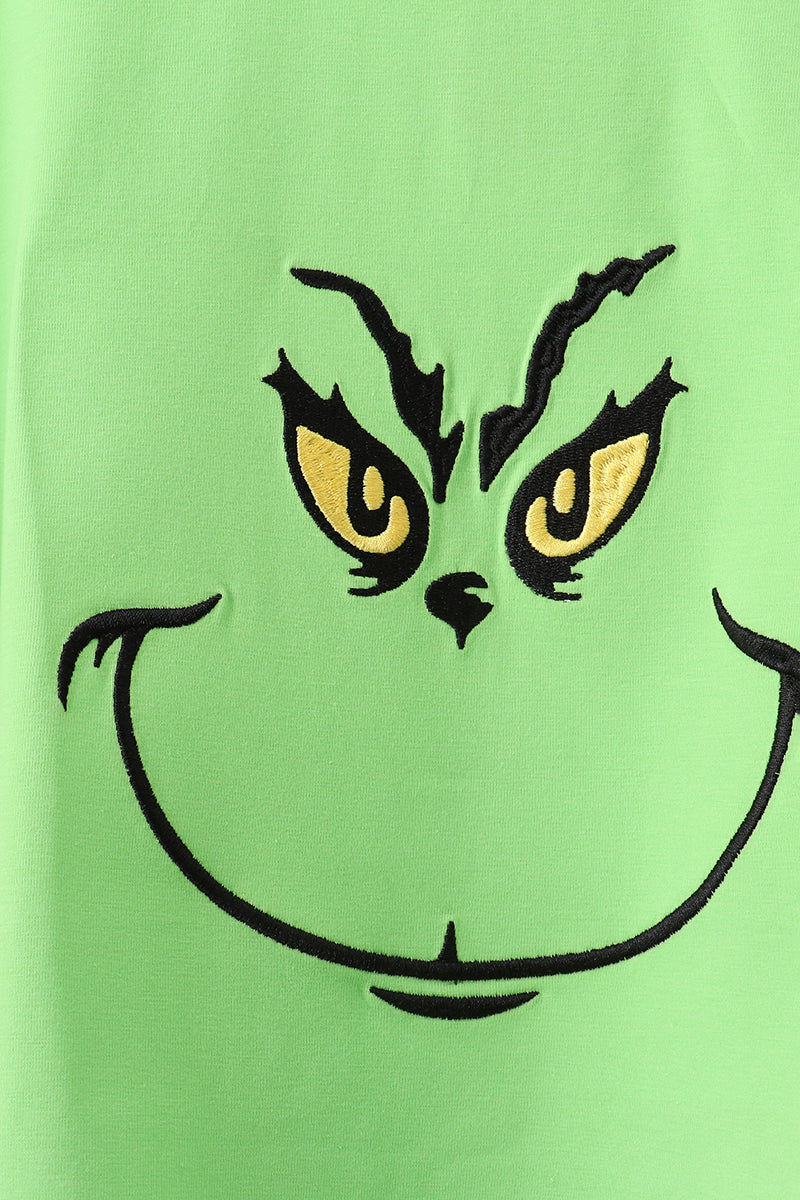 Green grinch embroidery adult pajamas set