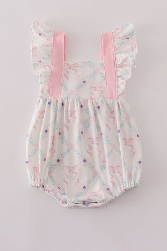 Pink floral bow print ruffle bubble
