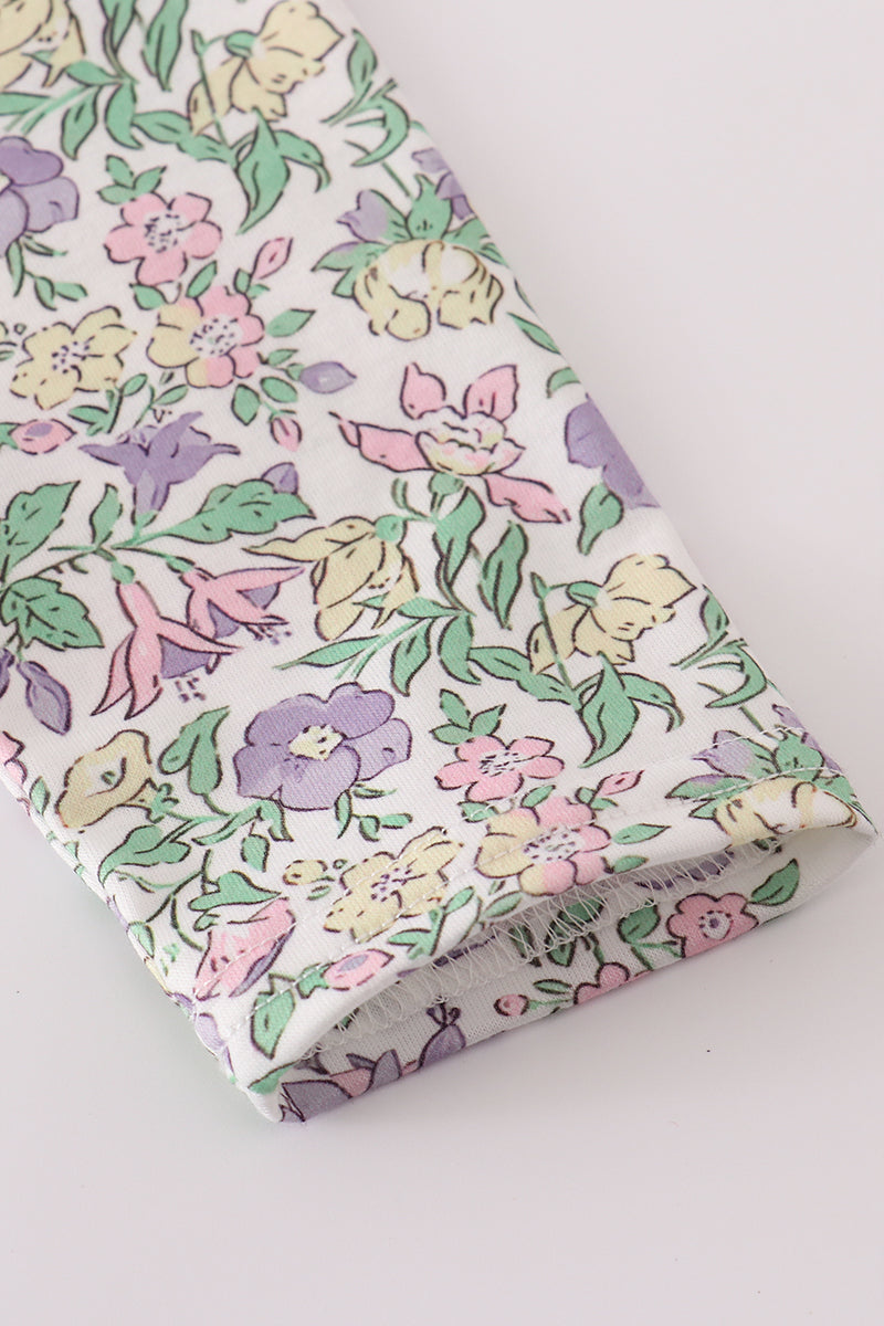 Purple floral print pants set