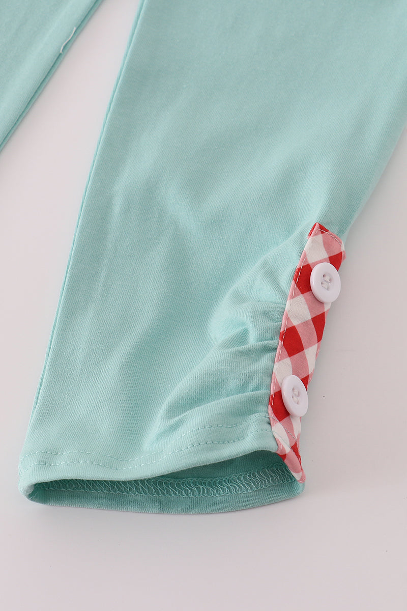 Red farm smocked ruffle pants set