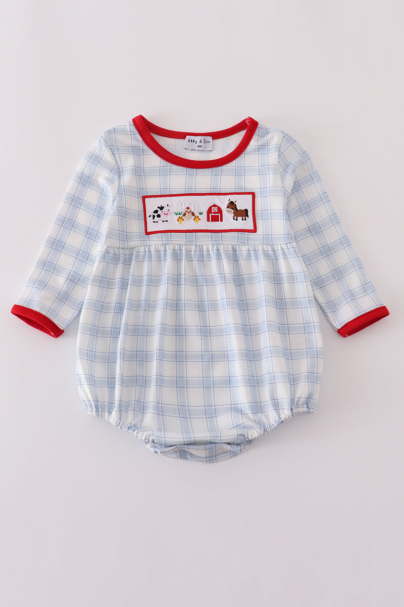 Blue farm embroidery plaid bubble