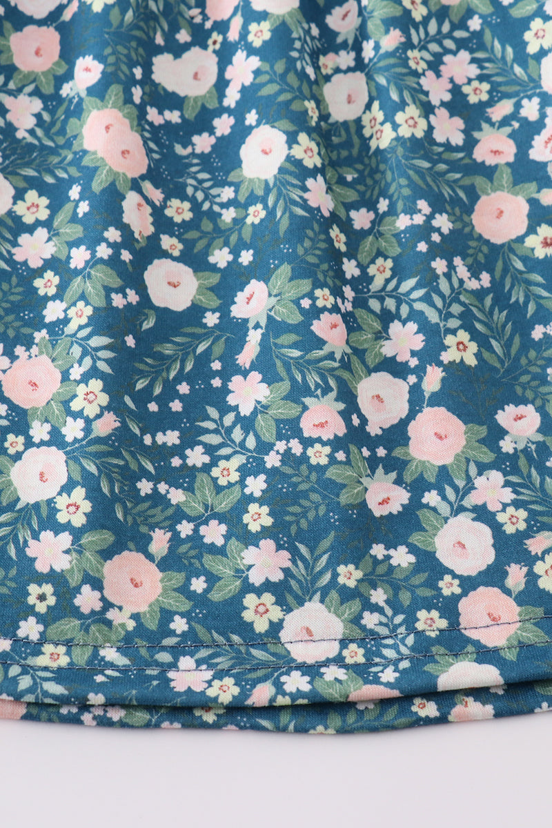 Green floral bunny applique dress