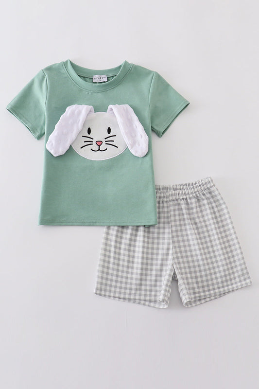 Green bunny applique set