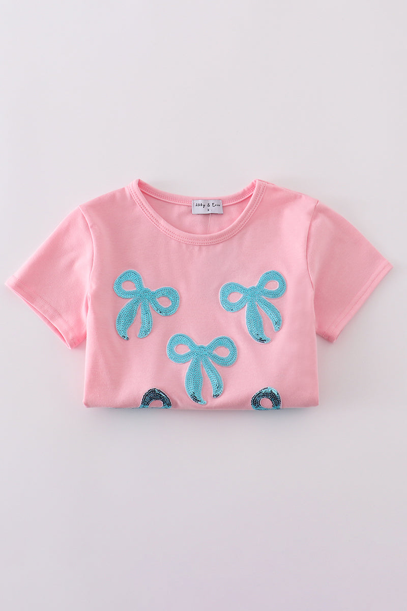 Pink bow sequin mom&me top