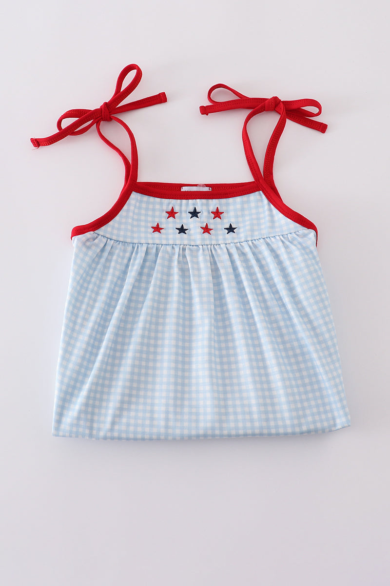 Gingham star embroidery dress