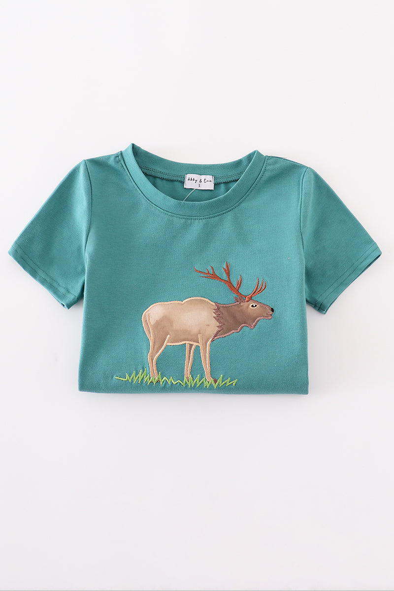 Blue deer applique top