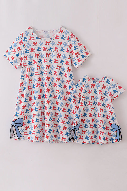 Bow applique print mom&me dress