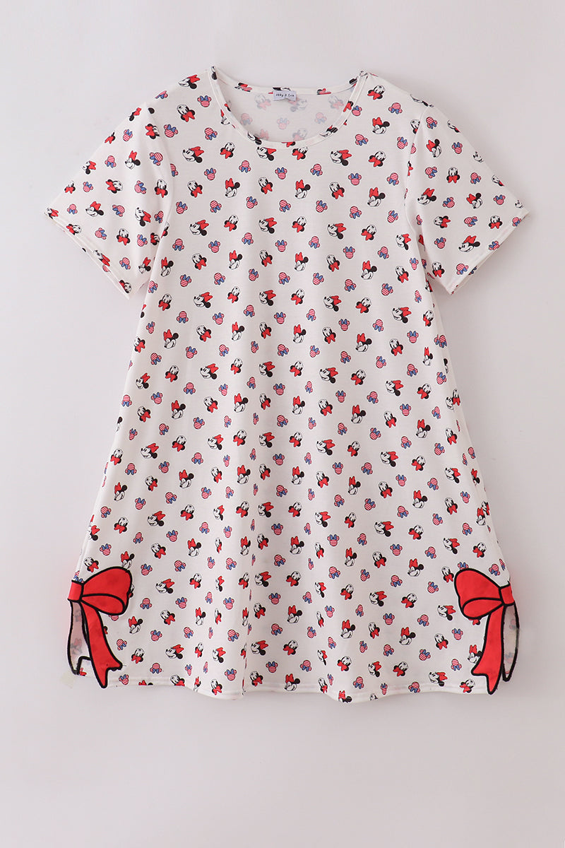 Character print bow applique mom&me dress