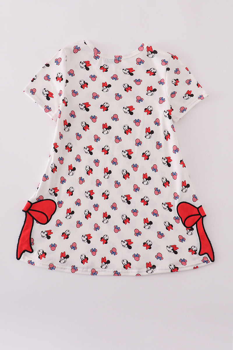 Character print bow applique mom&me dress