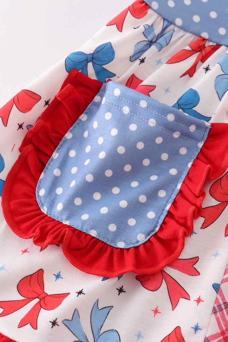 Blue bow print ruffle shorts set