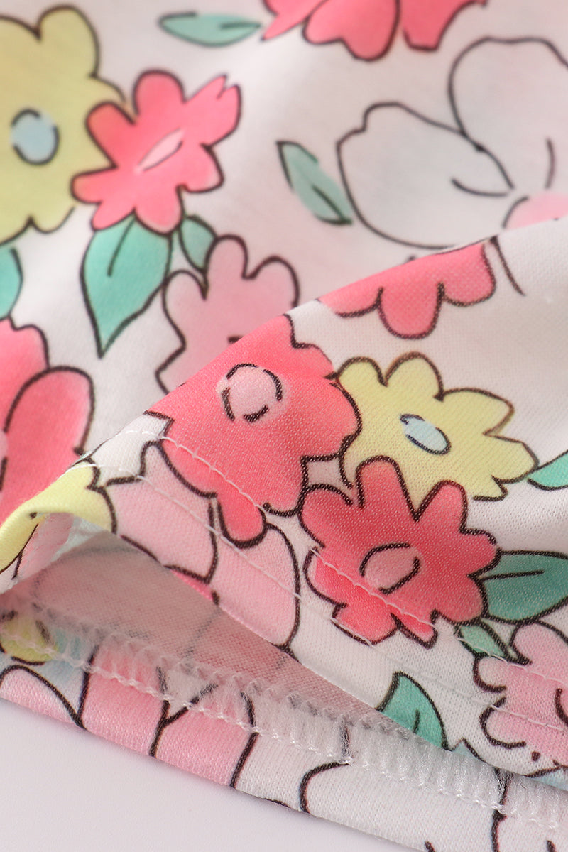 Pink floral embroidery dress