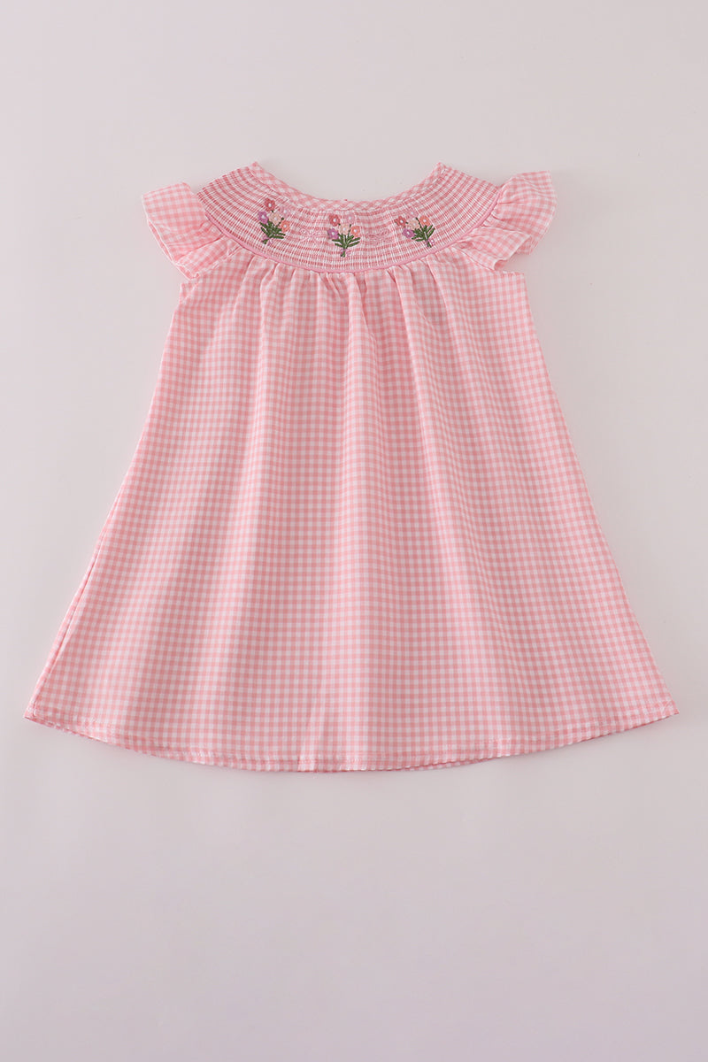 Pink floral smocked dress