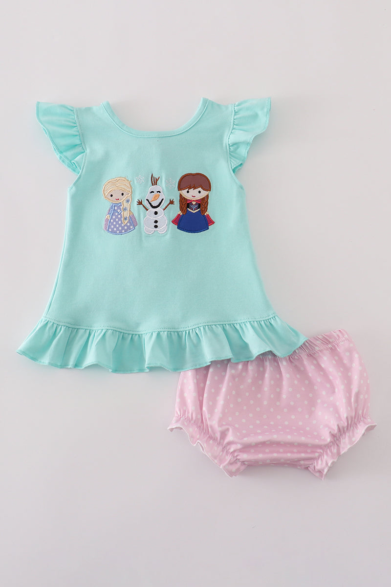 Blue character applique bloomer set