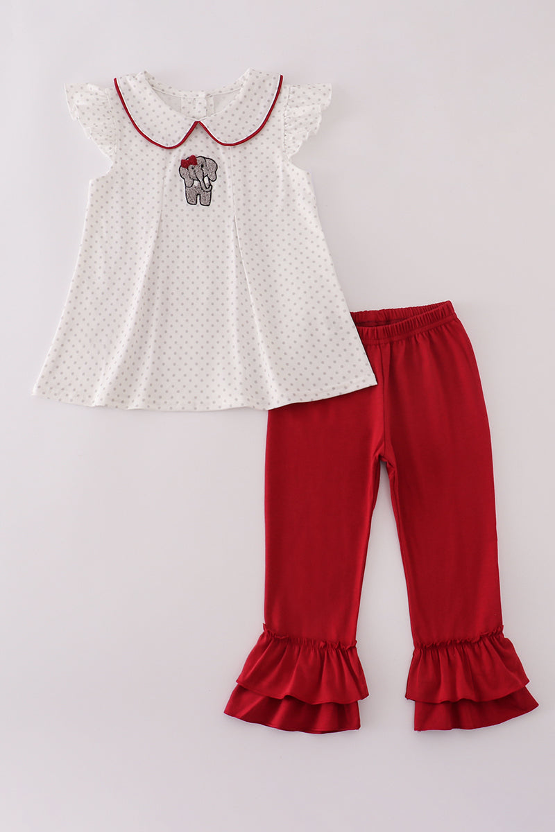 Alabama polka dot elephant french knot ruffle pants set