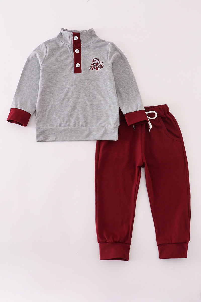 Maroon Mississippi embroidery pants set