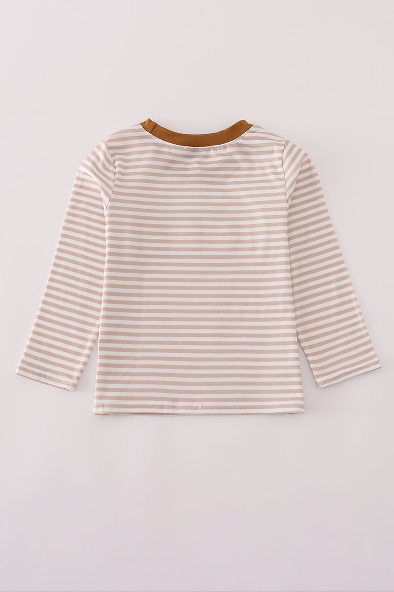 Brown stripe duck embroidery top