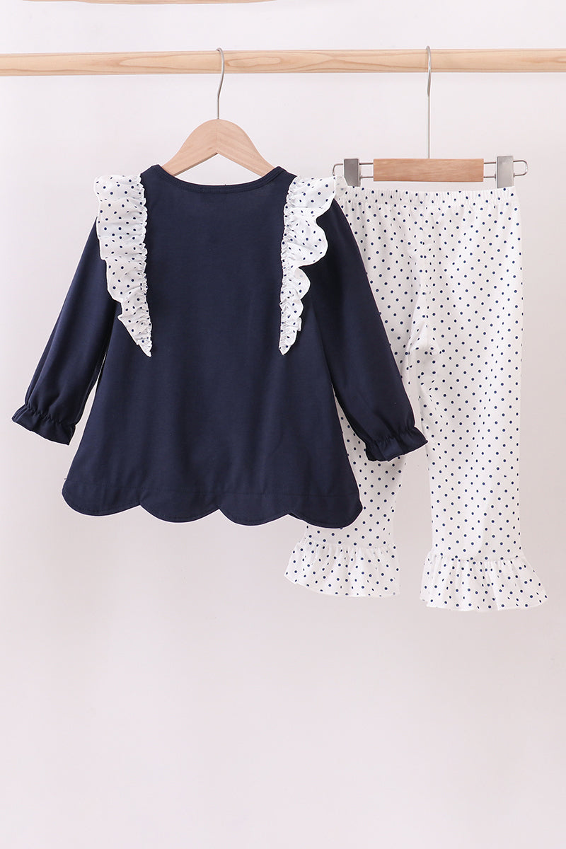 Navy nativity embroidery ruffle pants set