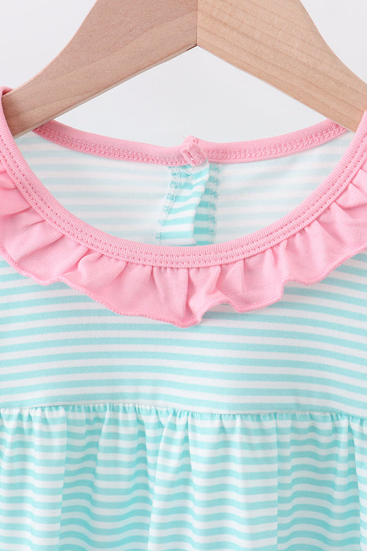 Blue character embroidery ruffle dress