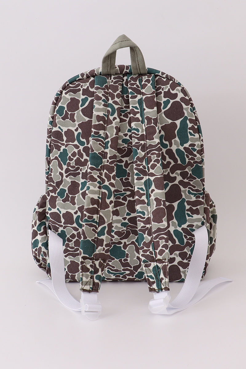 Camouflage fish embroidery canvas backpack
