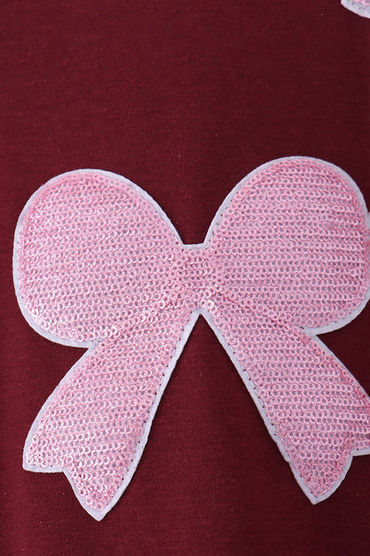 Wine bow sequin mom&me top