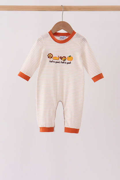 Cream turkey pumpkin embroidery romper