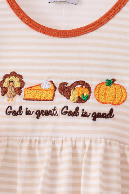 Cream turkey pumpkin embroidery bow pants set