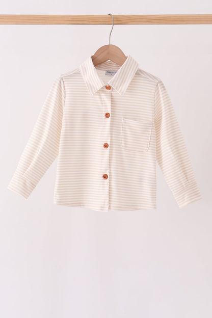 Cream turkey pumpkin embroidery button down shirt
