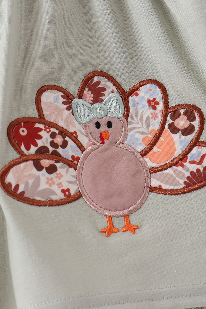 Sage Turkey Applique Bow Bloomer Set