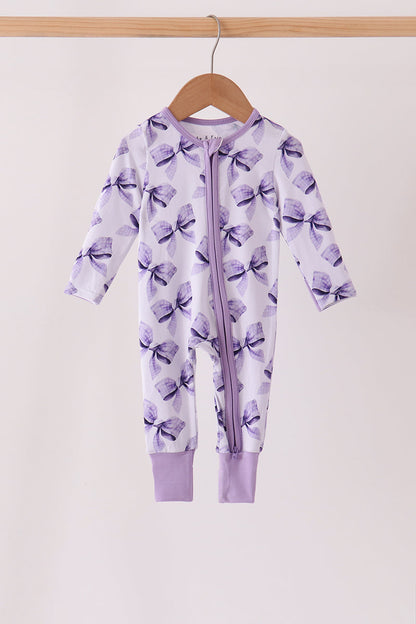 Purple Bow Zip Bamboo Romper