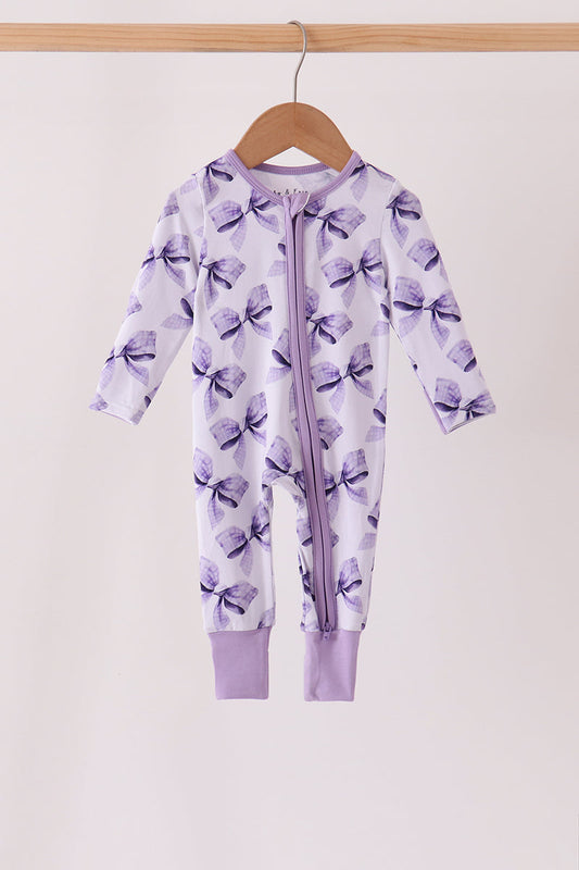 Purple Bow Zip Bamboo Romper