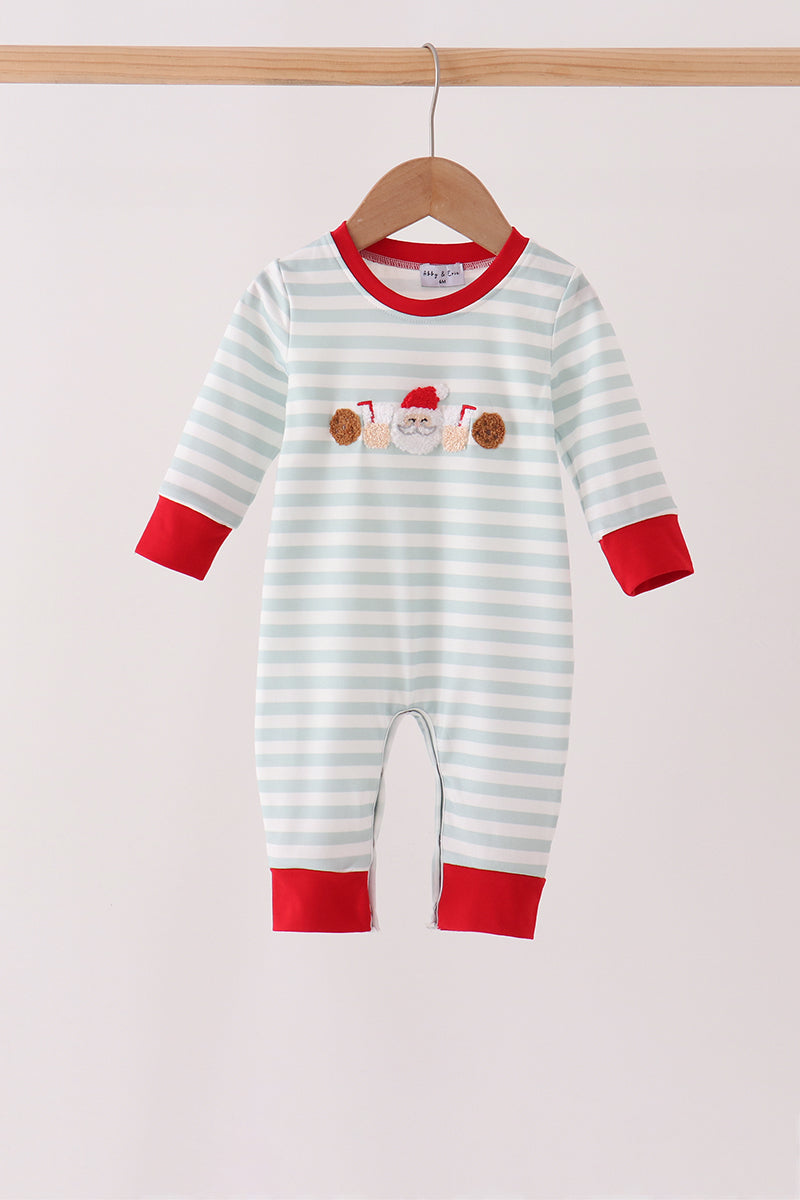 Gray stripe santa french knot romper
