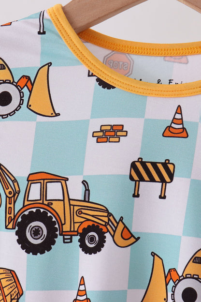 Yellow construction trucks bamboo pajama set