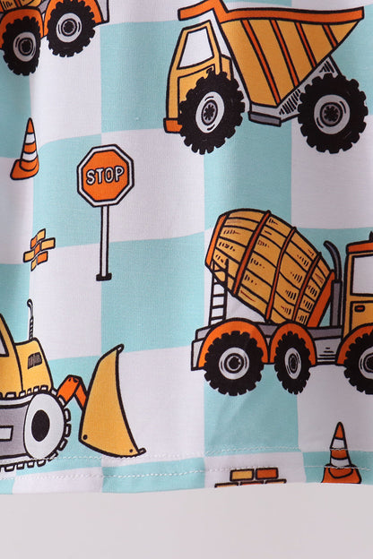 Yellow construction trucks bamboo pajama set