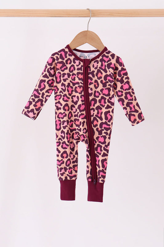 Pink leopard bamboo zipper romper