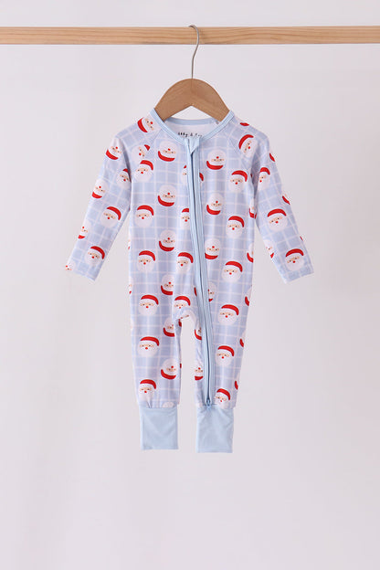 Blue Santa Claus Zip Bamboo Romper