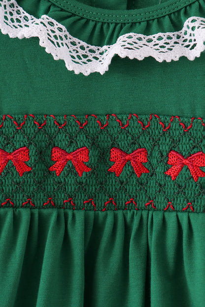 Forest bow smocked ruffle dress