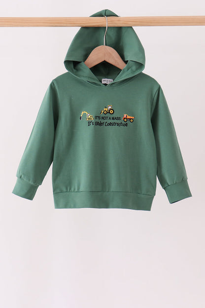 Green construction vehicle embroidery hoodie