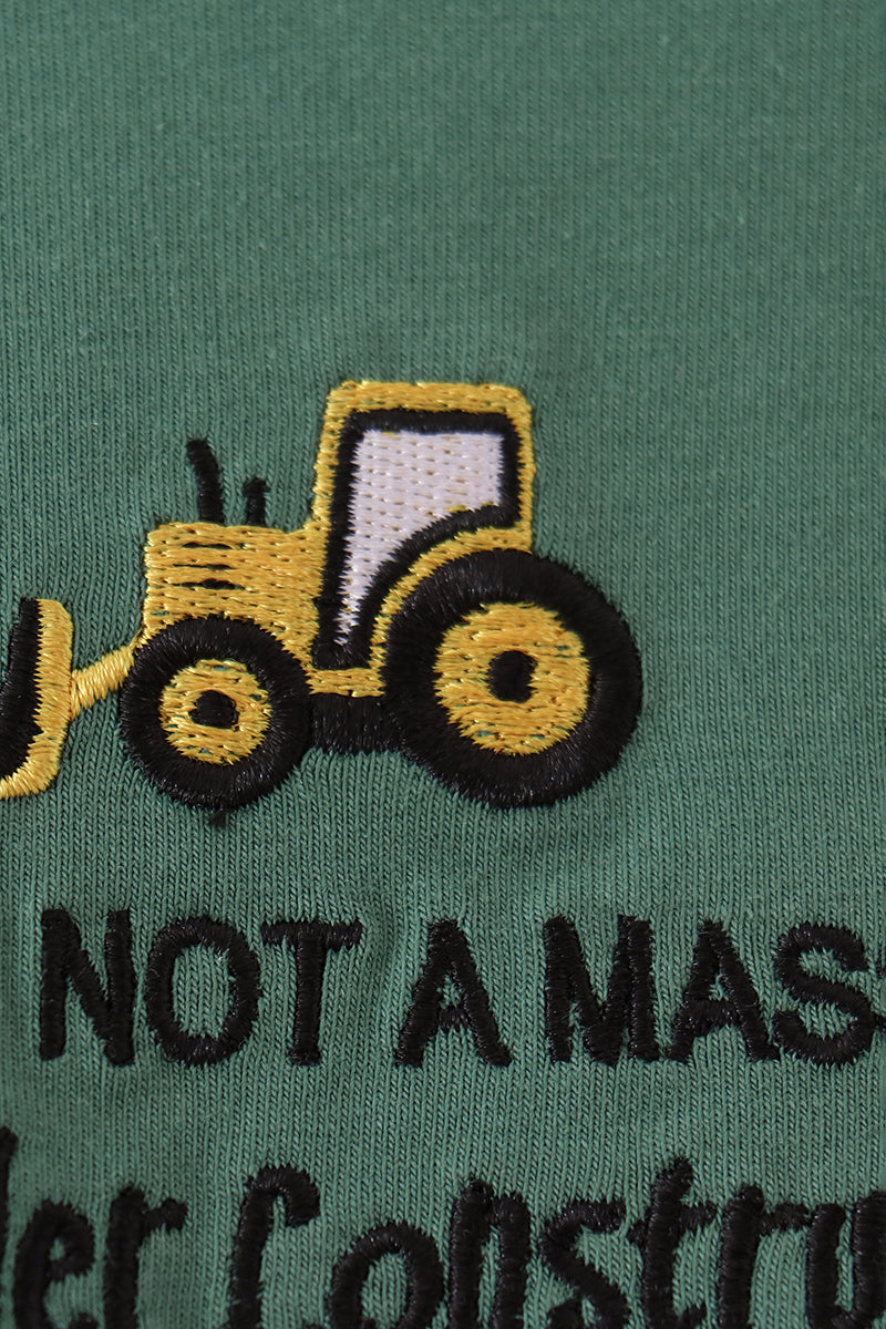 Green construction vehicle embroidery hoodie