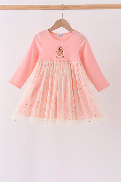 Pink gingerbread sequin tulle dress