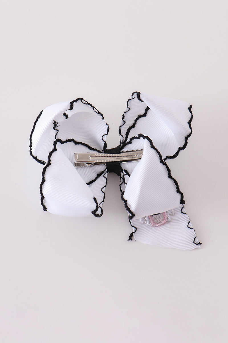 Black ghost embroidery crochet edge hair bow