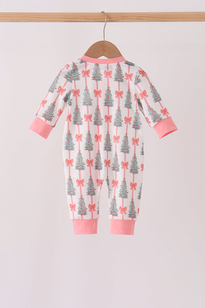 Pink Christmas Tree Bow Romper