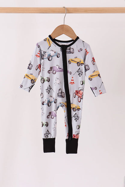 Black Racing Zip Bamboo Romper