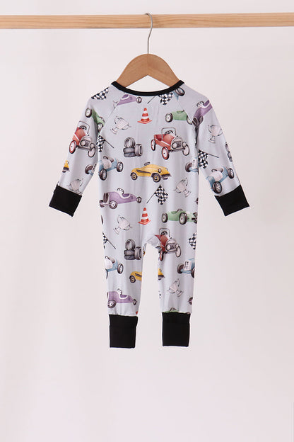 Black Racing Zip Bamboo Romper