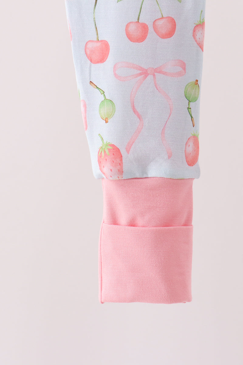 Pink bow cherry zipper bamboo romper