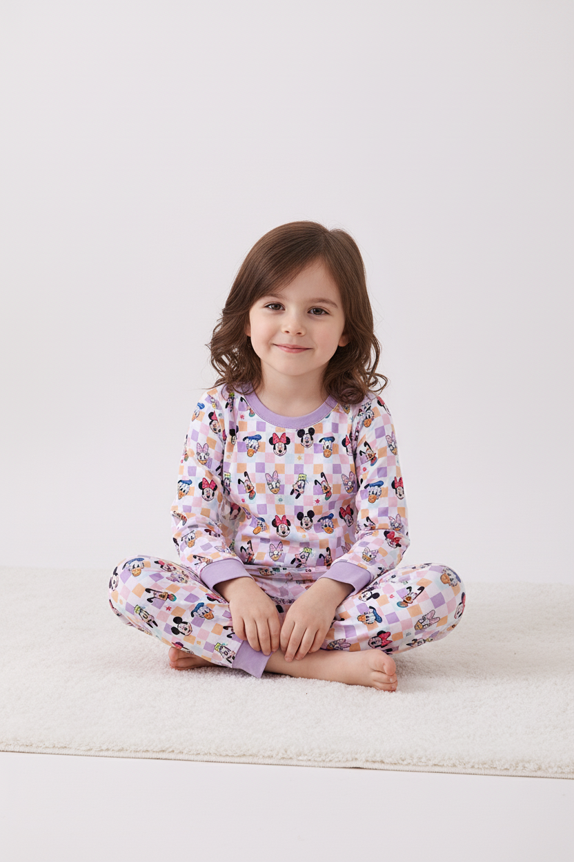 Premium purple character print bamboo pants set