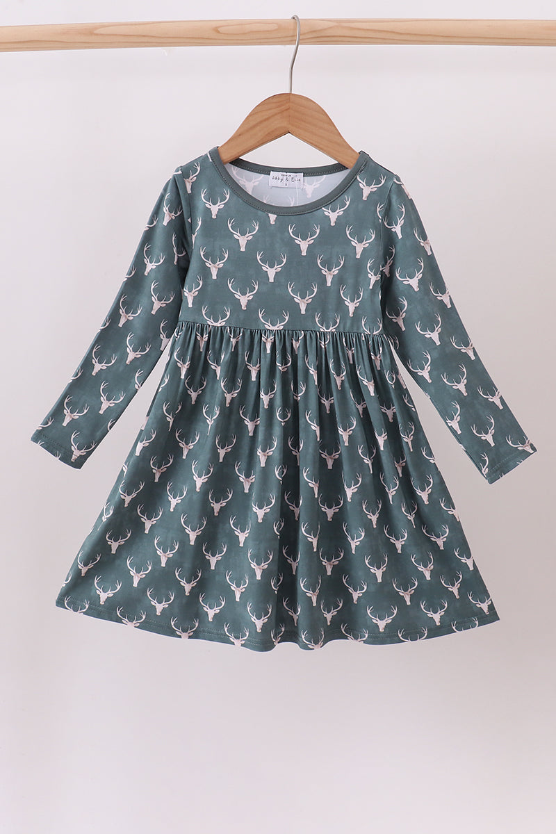 Premium forest reindeer print bamboo dress