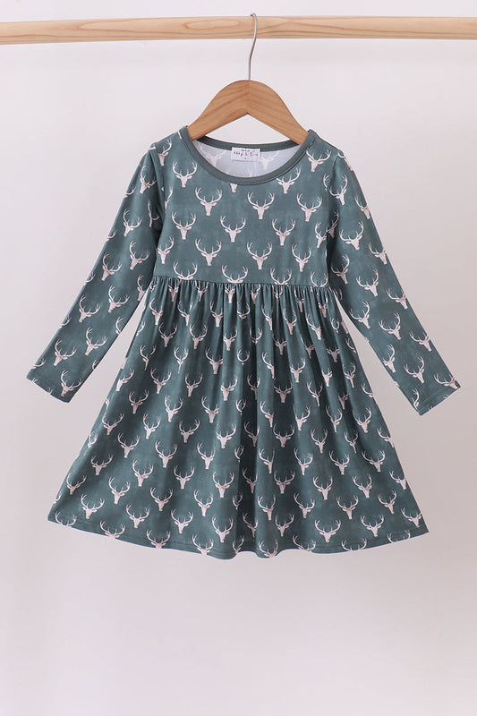 Premium forest reindeer print bamboo dress