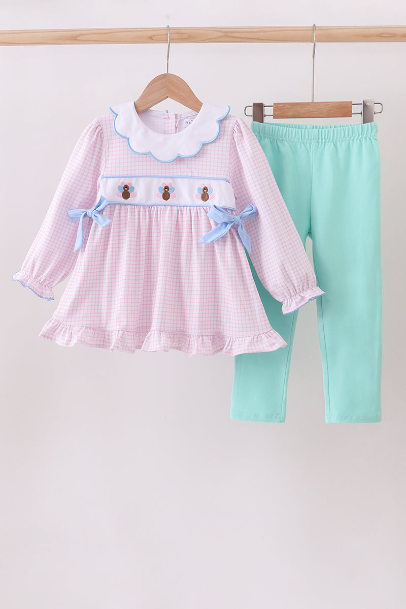 Premium turkey embroidery gingham pants set