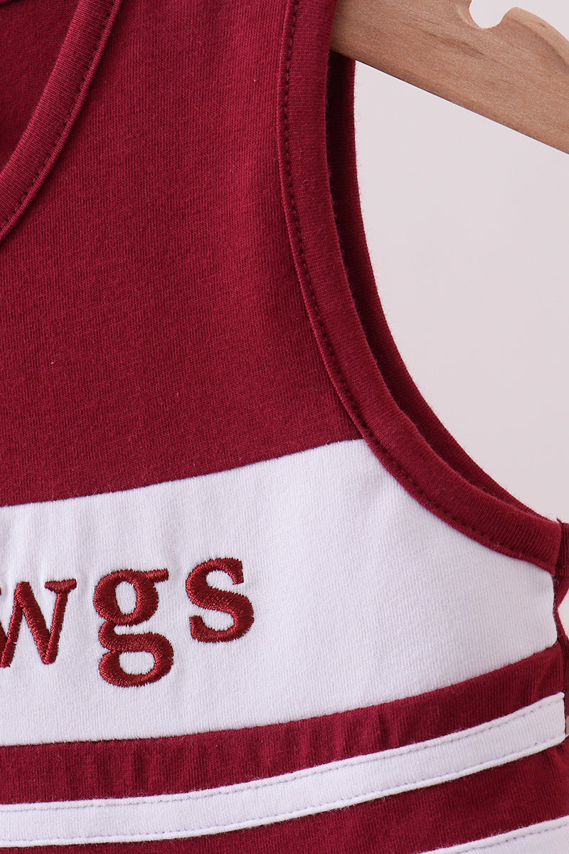 Premium Maroon Go Dawgs Mississippi embroidery ruffle dress